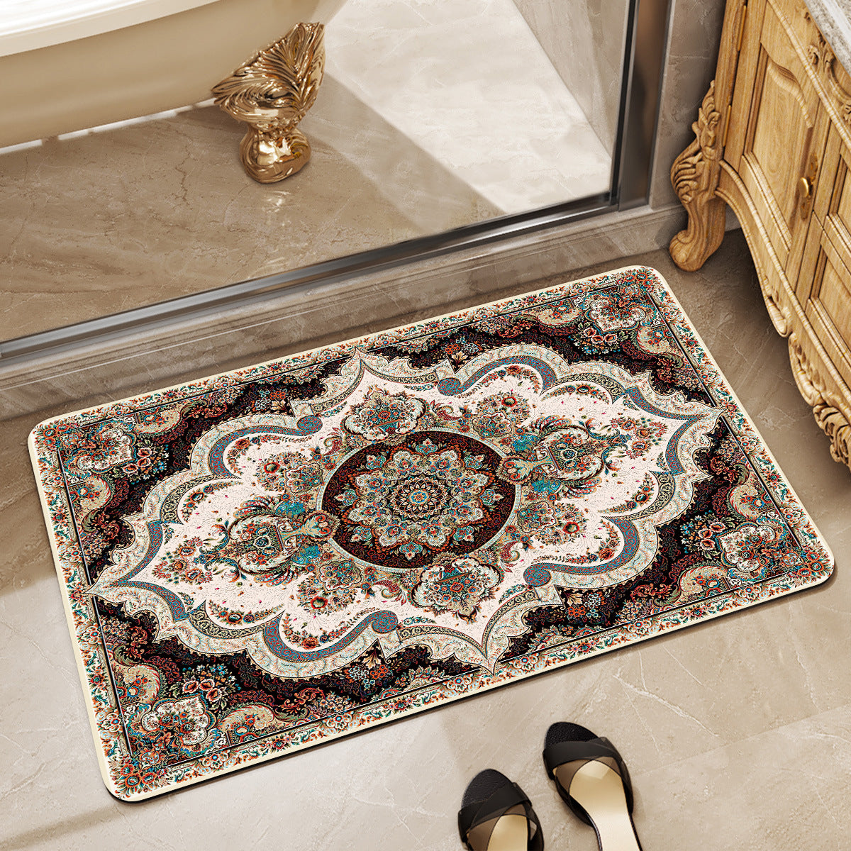 Floral Design Absorbent Bathroom Mat Acalora