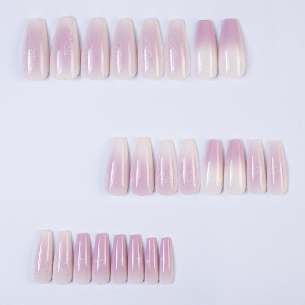 Artificial nails with delicate ombre effect and floral accents Acalora