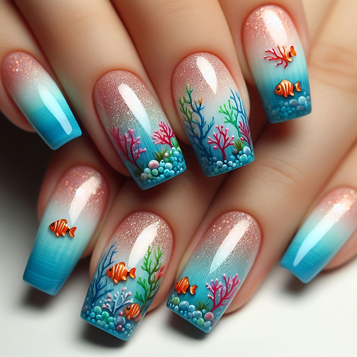 Ocean-Themed Artistic Nail Art Acalora