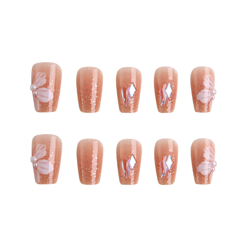 Artificial nail set with floral and glittering accents Acalora