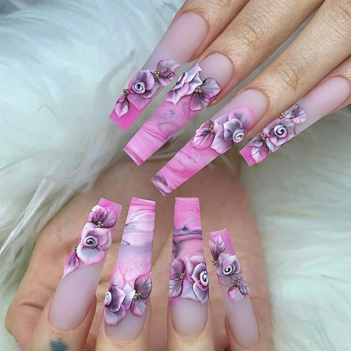 Artistic Nail Tips with Floral Design Acalora