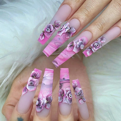 Artistic Nail Tips with Floral Design Acalora