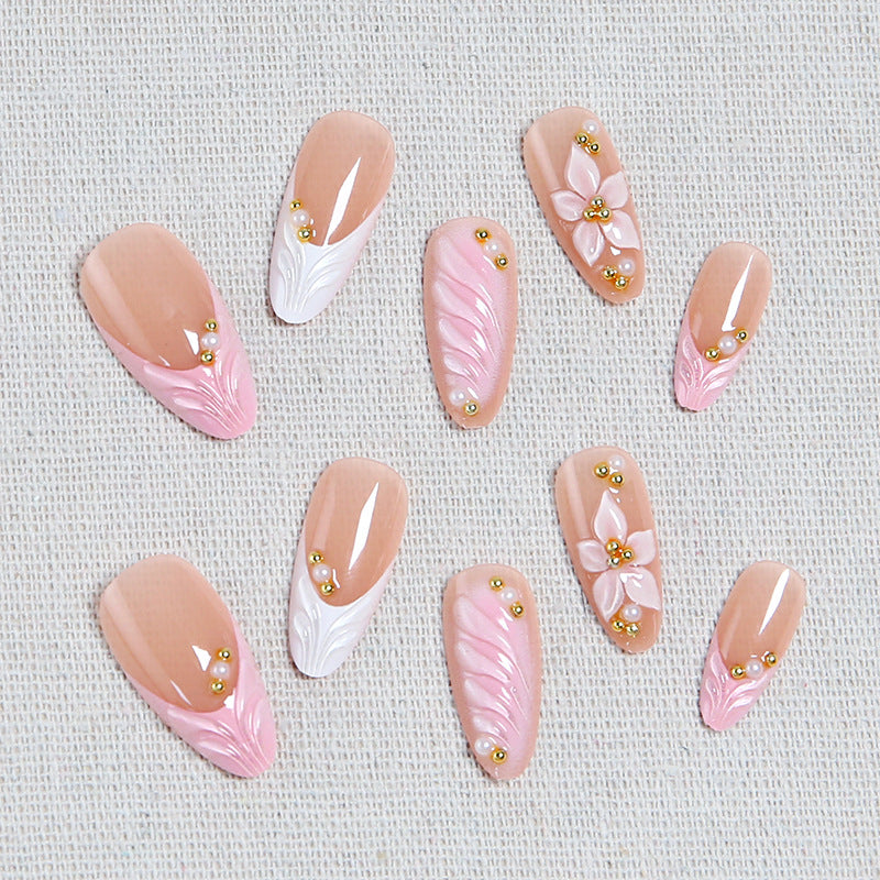 Artificial nail set with filigree floral design and elegant glitter Acalora