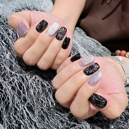 Artificial nails with glitter and floral patterns Acalora