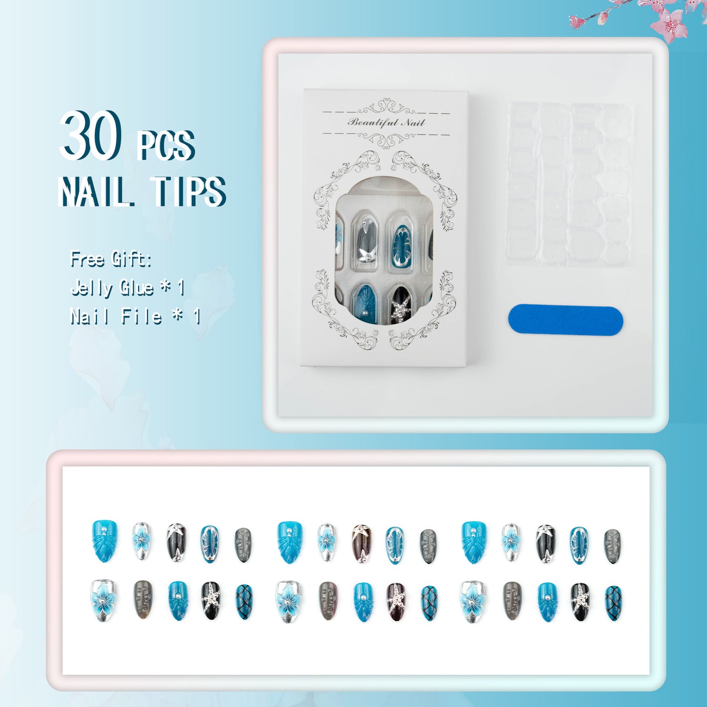 Artificial nail set with extravagant design Acalora