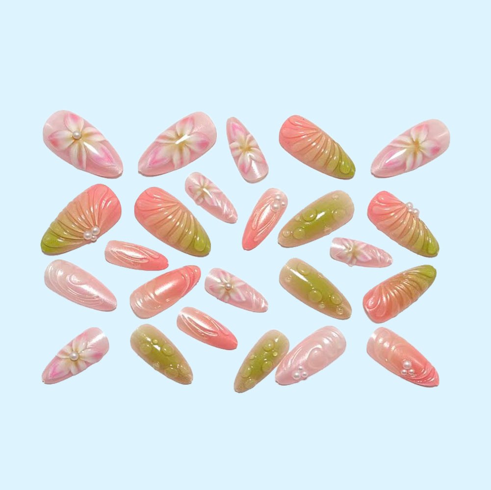 Artificial nails with 3D flower and pearl decorations Acalora