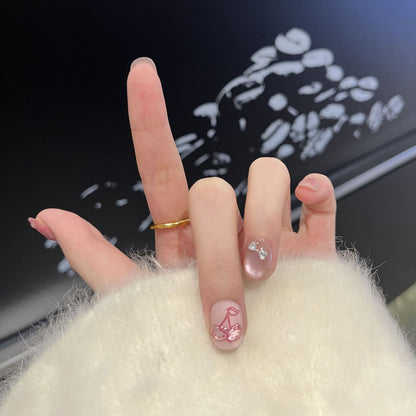 Decorative Press-On Nail Art Set with Cherry and Bow Accents Acalora