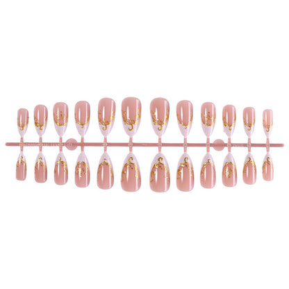 Decorative Premium Press-On Nail Set with Gold Accents Acalora