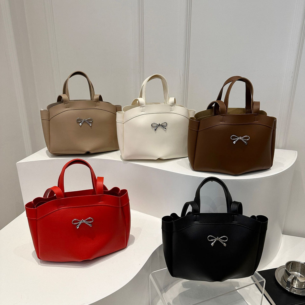 Elegant Bow Accent Handheld Tote Bag Acalora