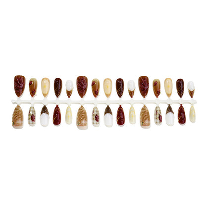 Premium Decorative Press-On Nail Set with Artistic Floral Accents Acalora