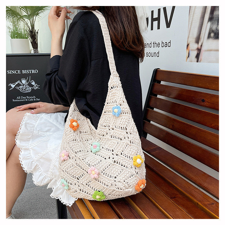 Floral Embellished Crochet Shoulder Bag Acalora