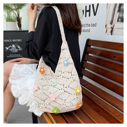 Floral Embellished Crochet Shoulder Bag Acalora