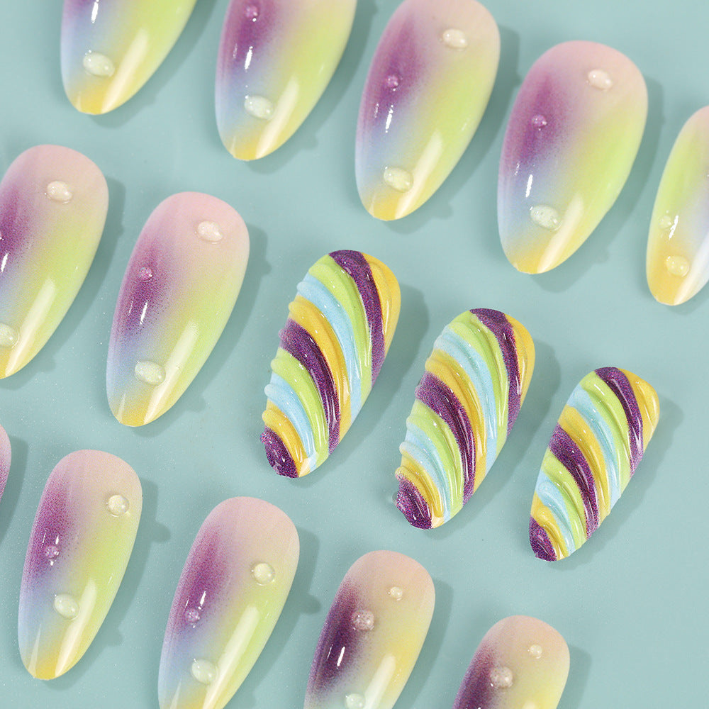 Artificial nails with soft ombre colors and creative patterns Acalora