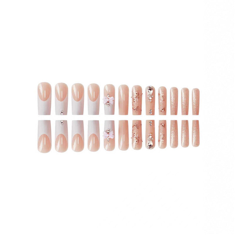 Artistic 3D Bow and Gemstone Press-On Nails Acalora