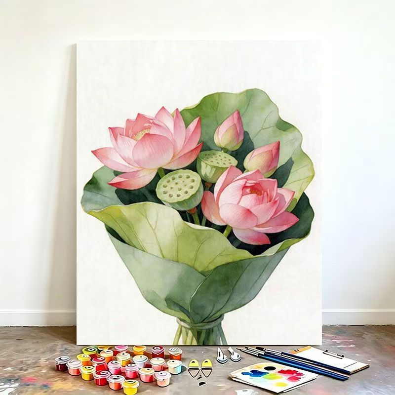 Watercolor Lotus Flower Canvas Art Kit