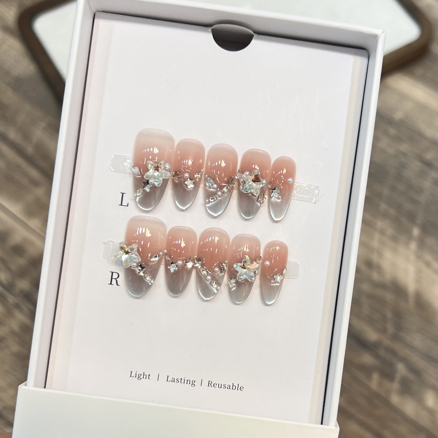 Elegant Press-On Almond Nails with Floral Accents Acalora