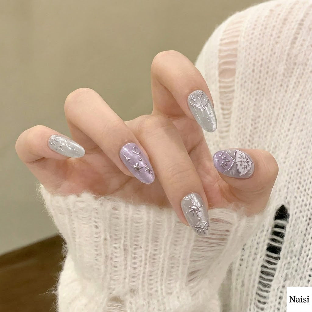 Decorative Metallic Press-On Nail Art Set Acalora