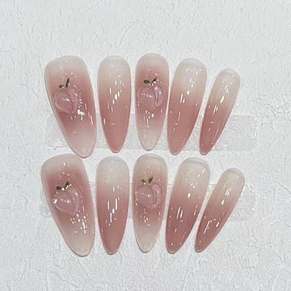 Elegant Press-On Almond Nail Set with Heart Detail Acalora