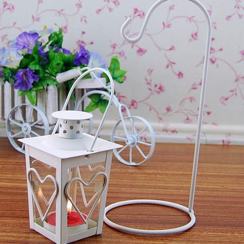 Decorative Hanging Heart-Window Metal Tea Light Lantern with Curved Display Stand Acalora