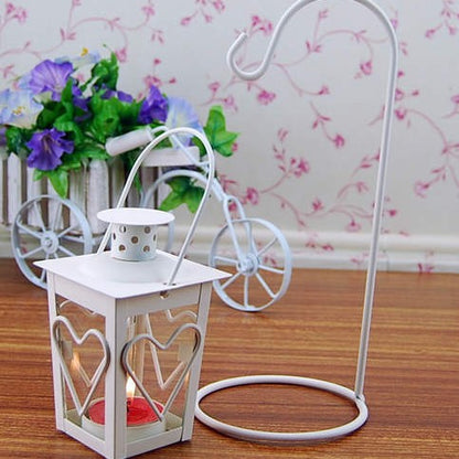 Decorative Hanging Heart-Window Metal Tea Light Lantern with Curved Display Stand Acalora