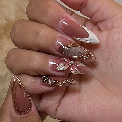 Decorative Press-On Nail Art Set with Floral Embellishments Acalora
