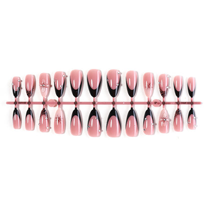 Deluxe Press-On Nail Set with Elegant Black Tips and Embellishments Acalora