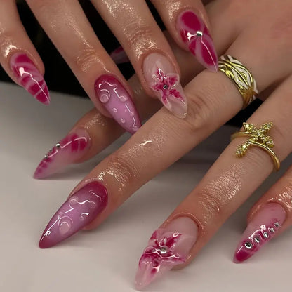 Artistic Stiletto Nail Art Set with Floral Accents Acalora