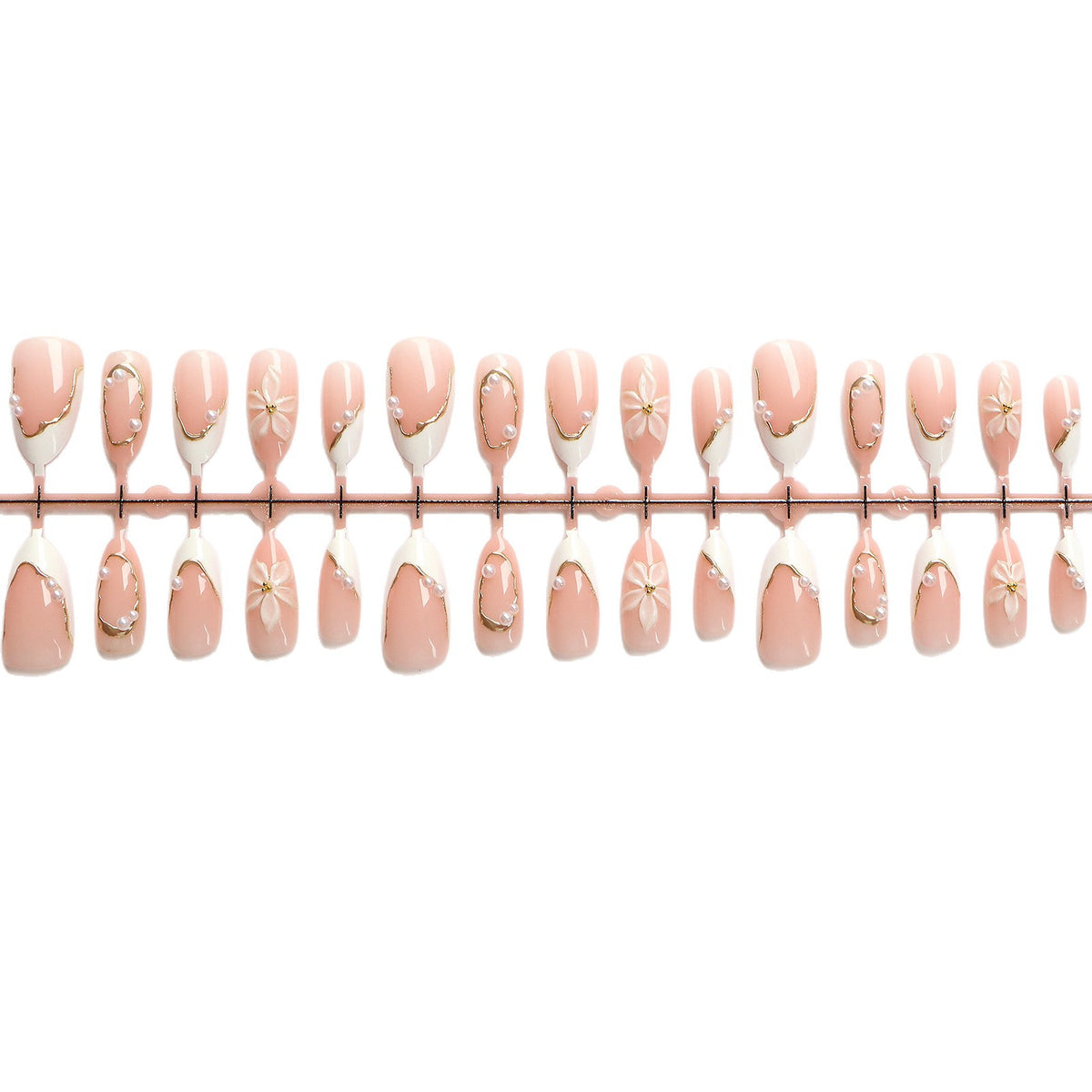Elegant Press-On Nail Art Set with Floral Accents Acalora