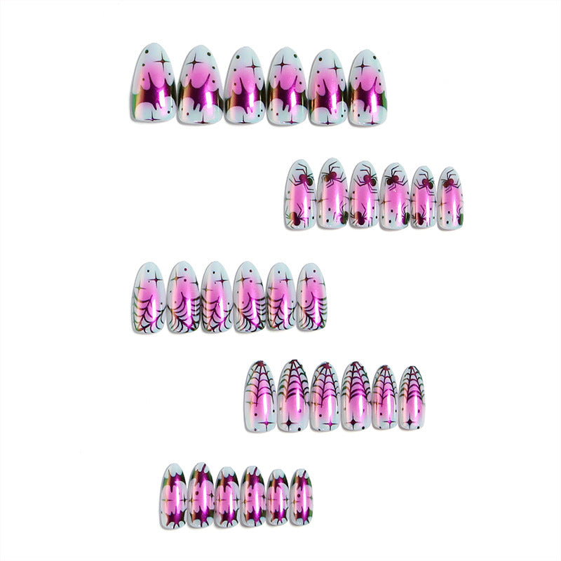 Creative nail art set with creepy spider design and colorful pattern Acalora