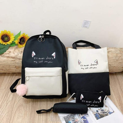 Fun-Themed Cat Print Backpack Set Acalora