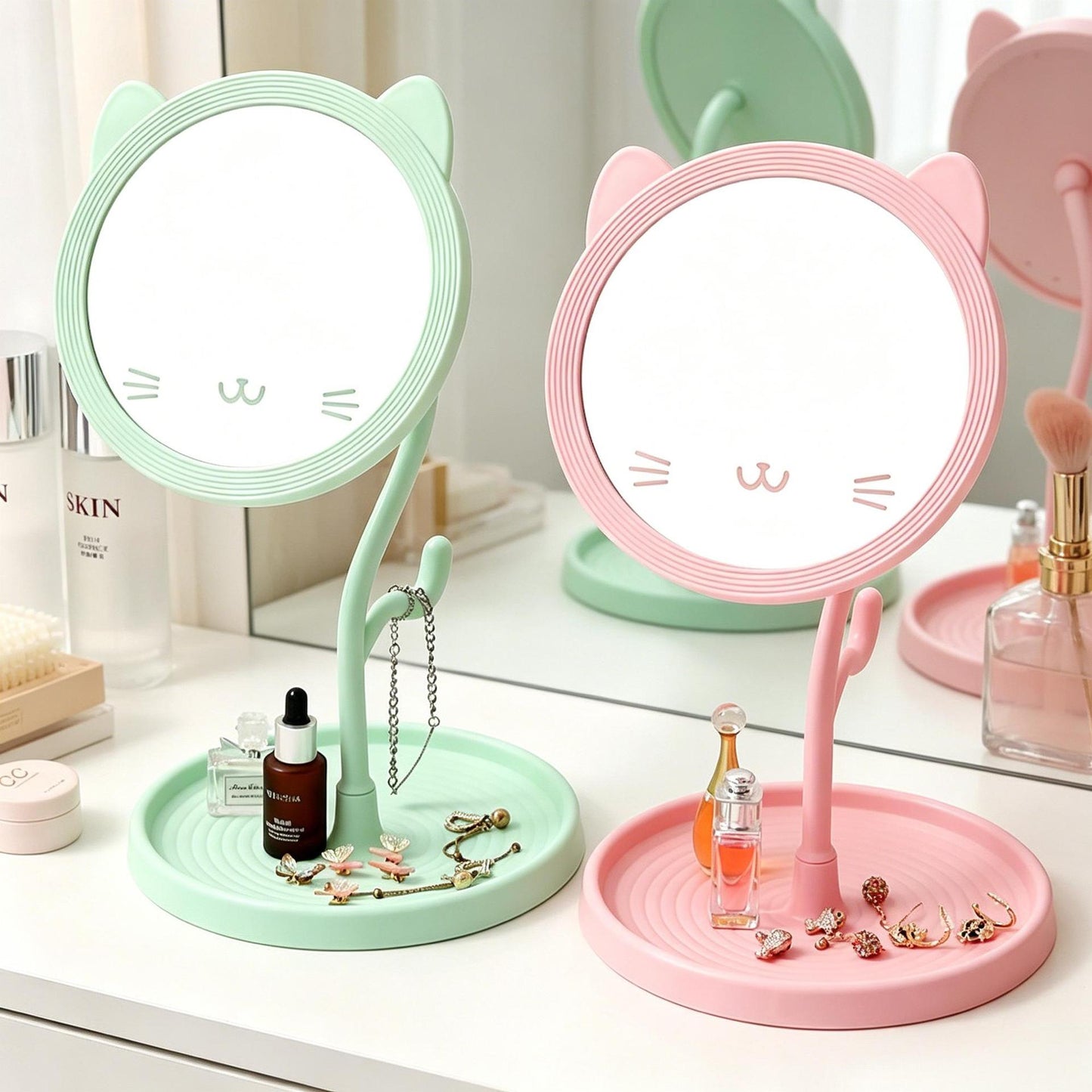 Cute Cat-Themed Desk Mirror