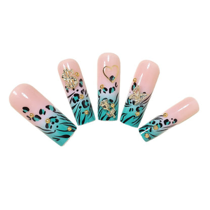 Stylish Bling Leopard Print Press-On Nail Tips Acalora