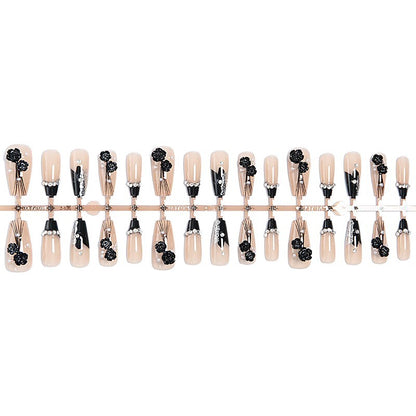 Artificial nail set with glamorous 3D rose details and elegant glitter accents Acalora