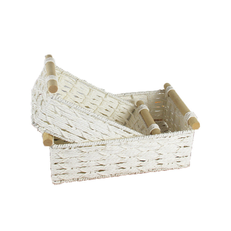 Handcrafted Woven Storage Basket with Wooden Handles Acalora