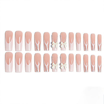 Artificial nail set with elegant bow and pearl decorations Acalora