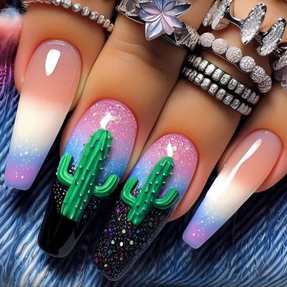 Artificial nails with 3D cactus design Acalora