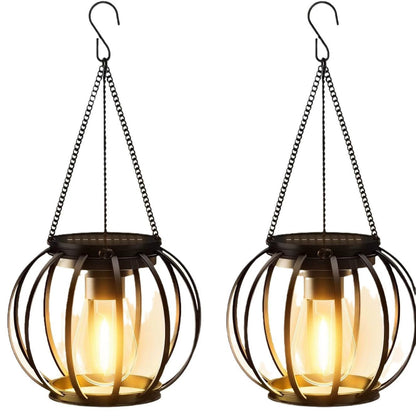 Solar Hanging Outdoor Lanterns with Vintage LED Bulb and Metal Housing, Waterproof Suspension Brehn