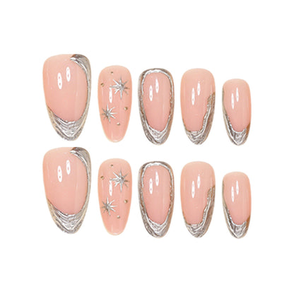 Elegant Stiletto Nail Art Set with Silver Accents Acalora