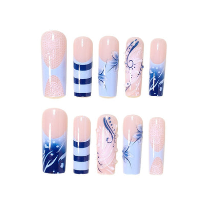 Artistic Nail Design Set with Ocean-Inspired Accents Acalora