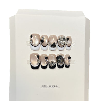 Decorative Press-On Nails with Elegant Gemstone Accents Acalora