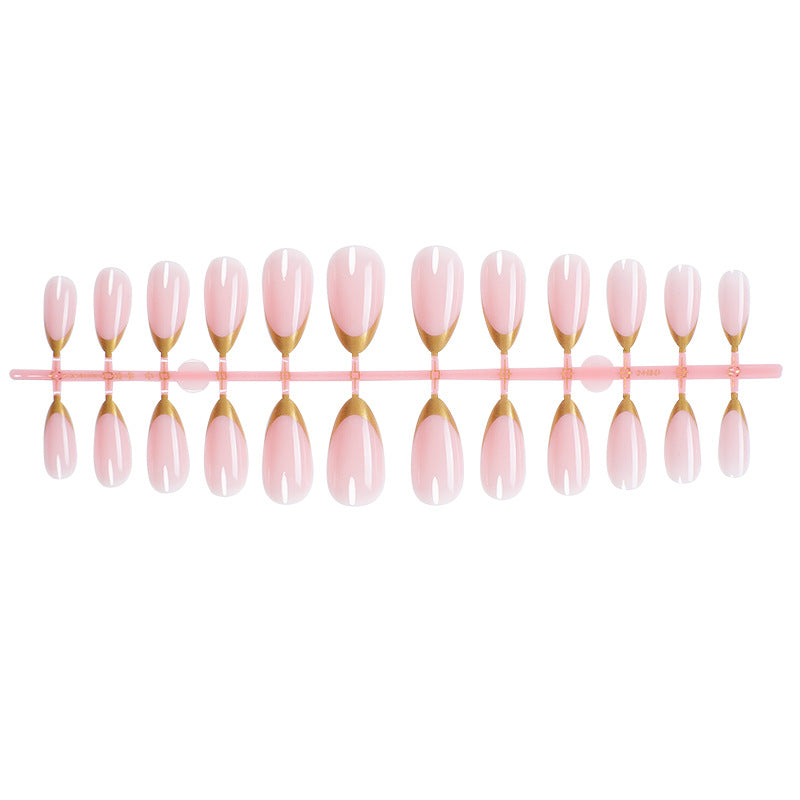 Elegant Press-On Nail Set with Gold-Tipped Design Acalora