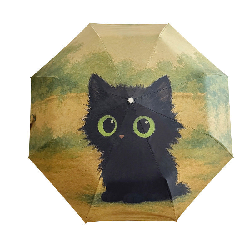 Women's Folding Umbrella with Creative Cat Design Bowlift