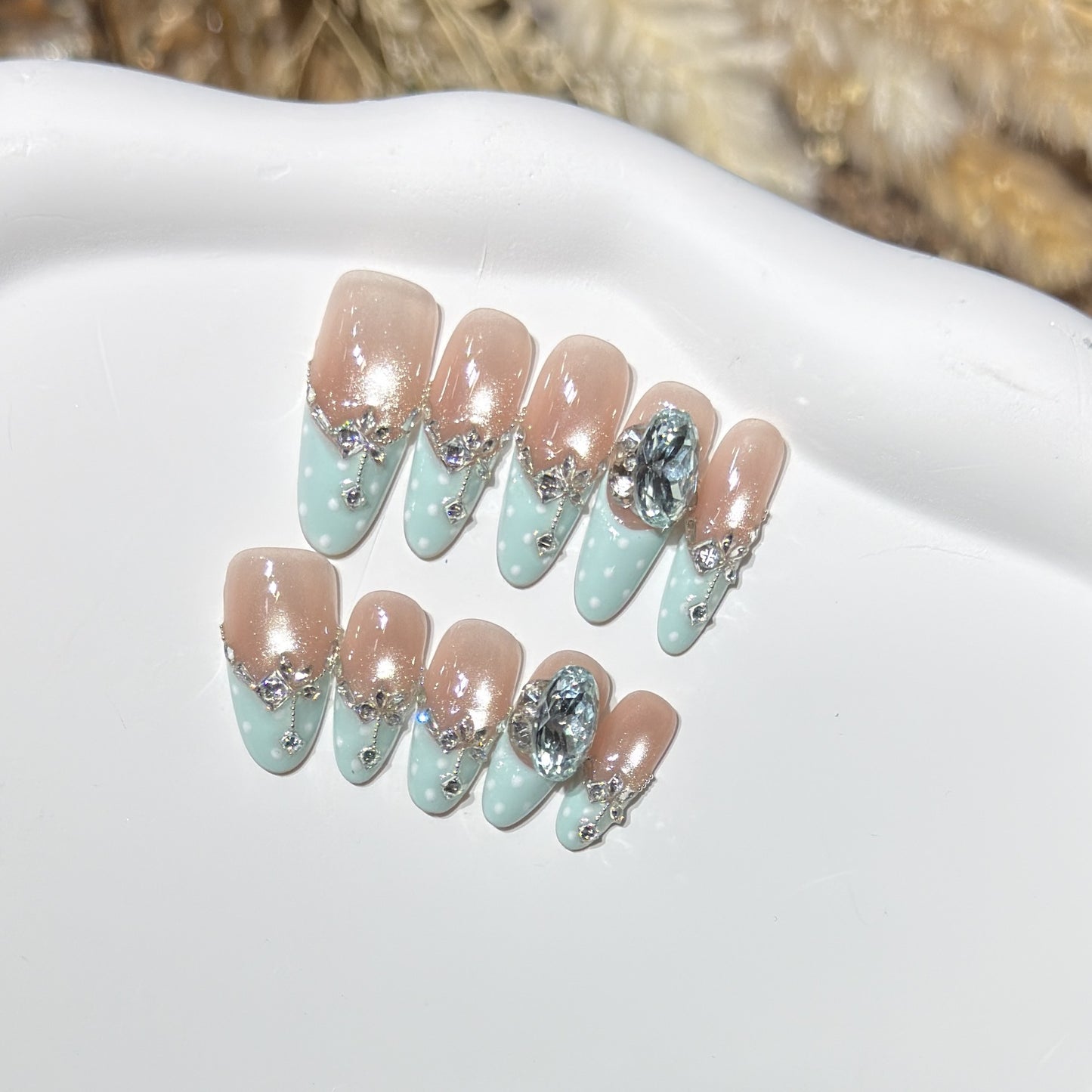 Elegant Decorative Press-On Nail Set with Gemstone Accents Acalora