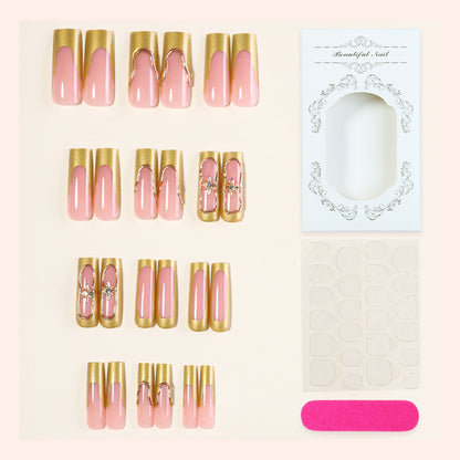 Elegant Press-On Nail Art Set with Gold Accent Design Acalora