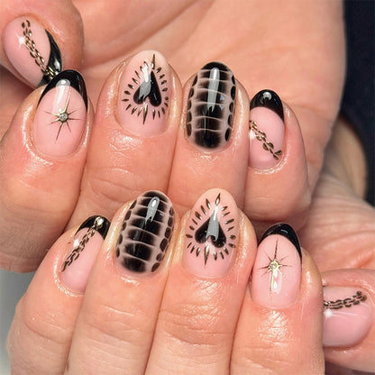 Decorative Press-On Nail Set with Artistic Heart and Star Designs Acalora