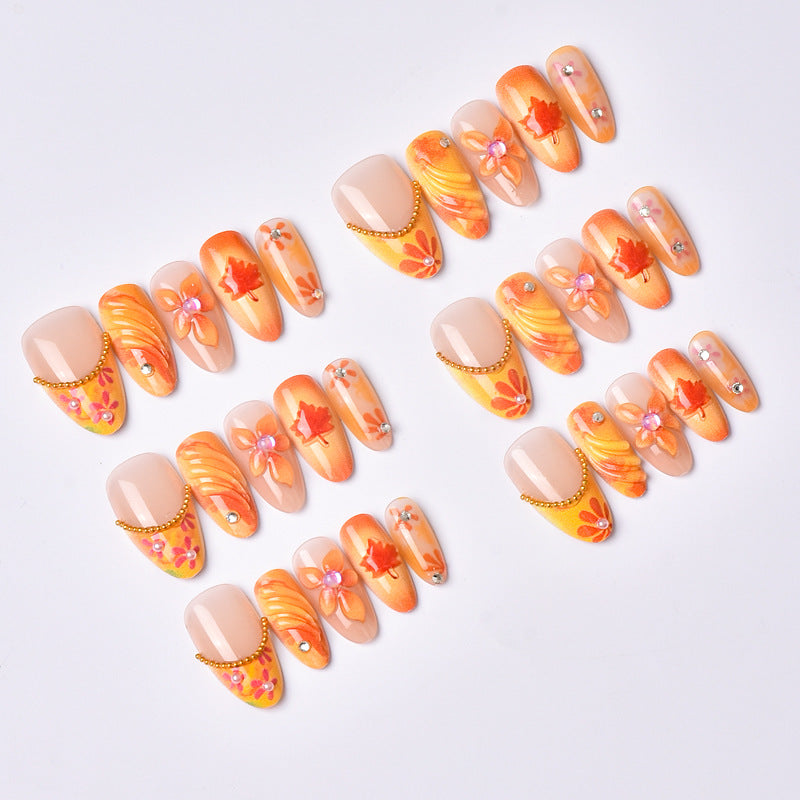 Artistic Floral-Themed Press-On Nail Set Acalora