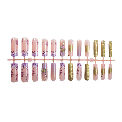 Artistic Nail Art Set with Elegant Floral and Gemstone Accents Acalora