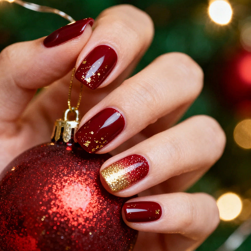 Elegant Press-On Nail Set with Glamorous Gold Glitter Accents Acalora