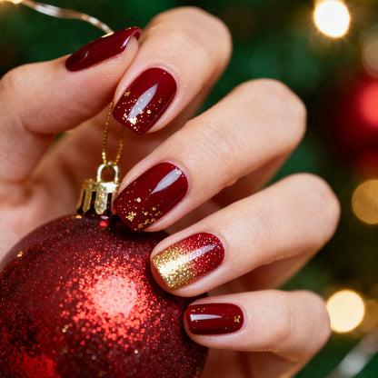 Elegant Press-On Nail Set with Glamorous Gold Glitter Accents Acalora