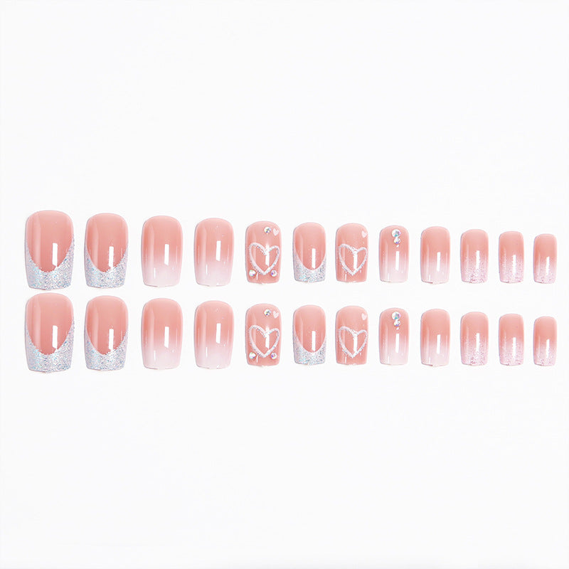 Artificial nail set with sparkling heart and glitter motifs Acalora